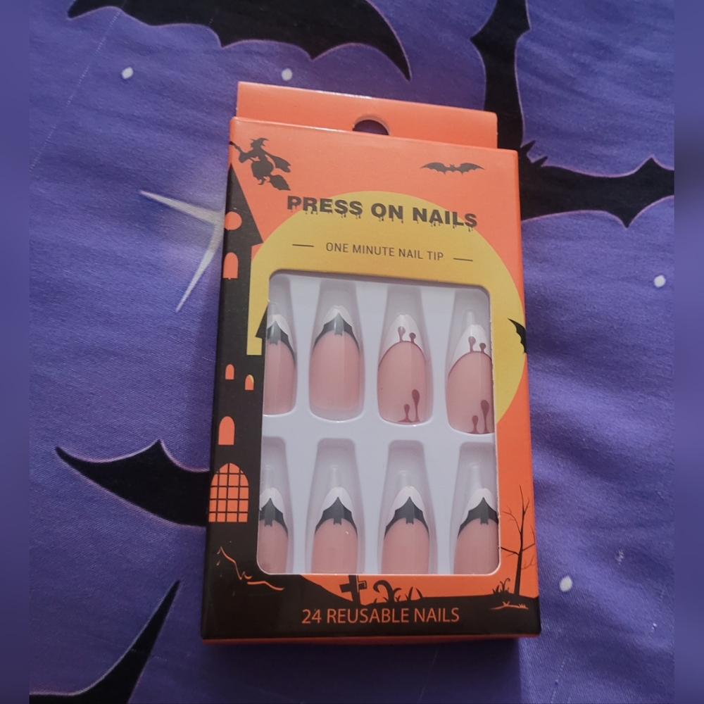Halloween Press On Nails - Pink and Black